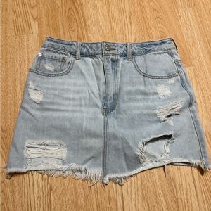 Forever 21 Light Blue Distressed Mini Skirt